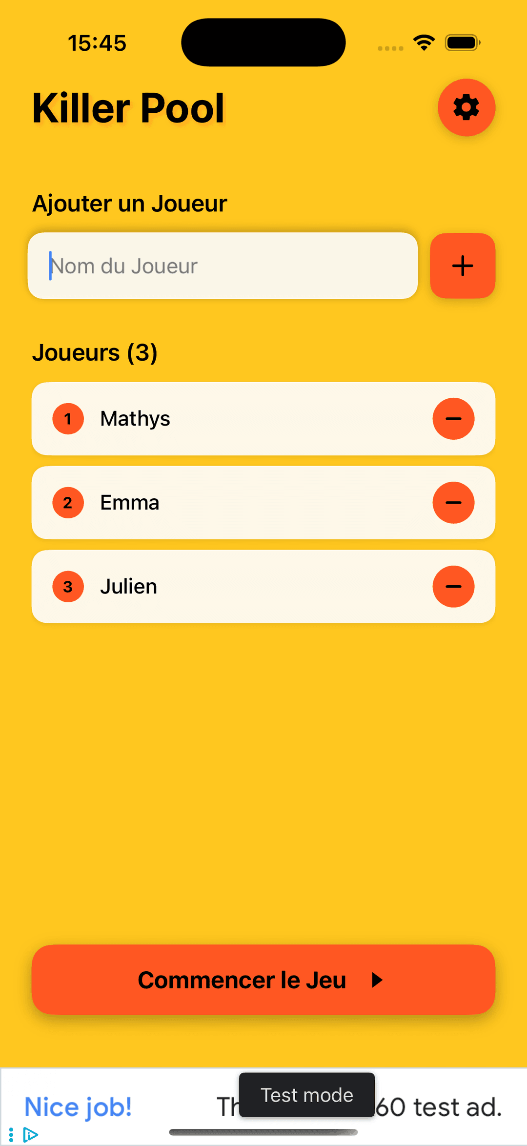 Écran d'accueil de KillerPool